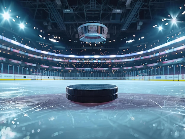 Hockey arena with empty stands graphic