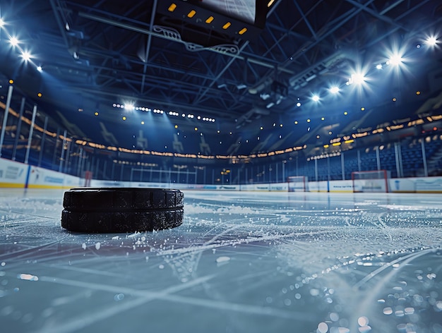 Hockey arena with empty stands graphic