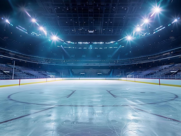 Hockey arena with empty stands graphic