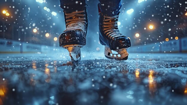 Photo hockey player skates on ice