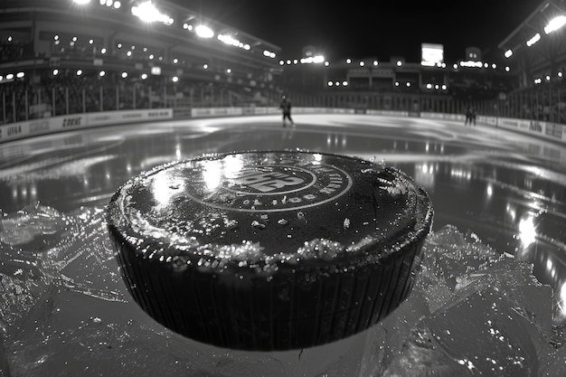 Photo the hockey puck glided effortlessly across the ice professional photography