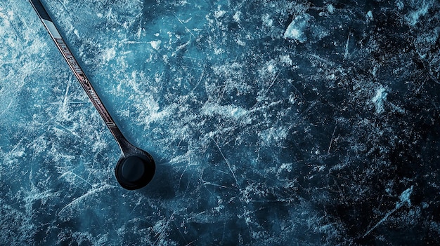 Hockey Stick and Puck on Ice