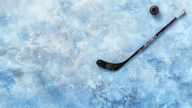 Hockey Stick and Puck on Ice