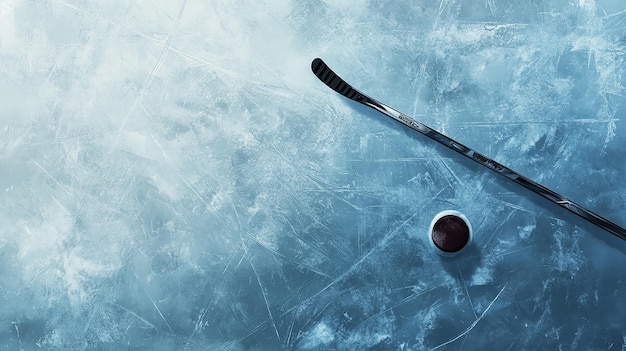 Hockey Stick and Puck on Ice