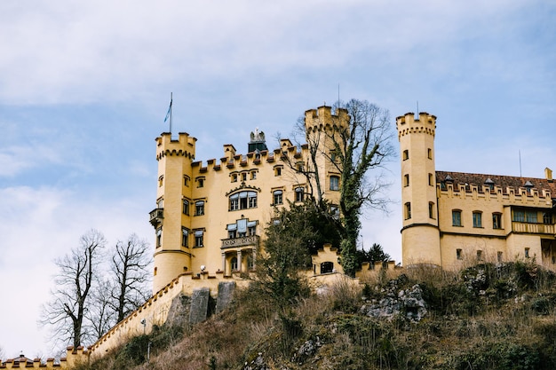 Hohenschwangau castle in the bavarian alps against the blue sky germany