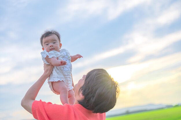 Hokkaido's wide sky earth and parents and children