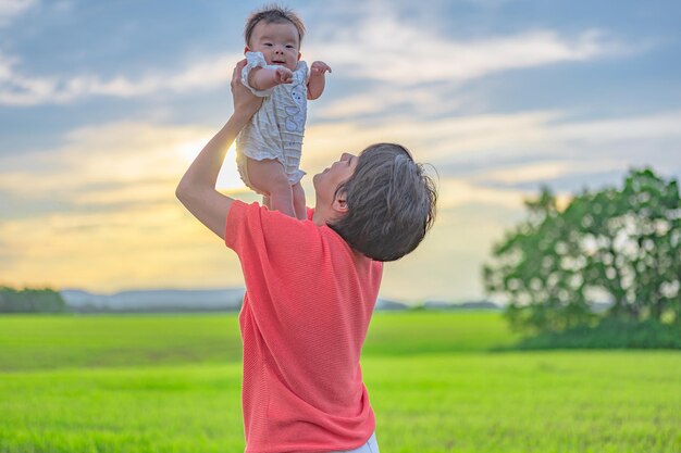 Hokkaido's wide sky earth and parents and children