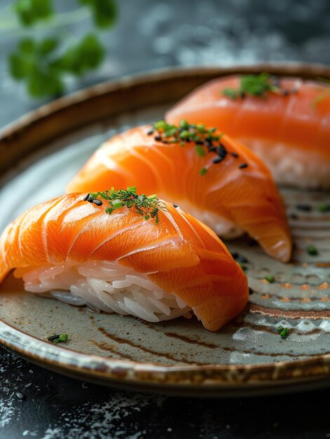 Photo hokkigai nigiri surf clam sushi on rice classic nigiri on ceramic plate close up photo with noble background