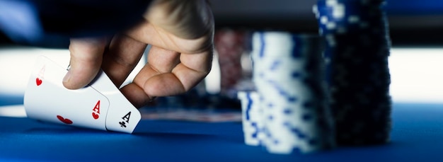 Hold 'em Texas poker tournament at casino a player is holding two ace cards