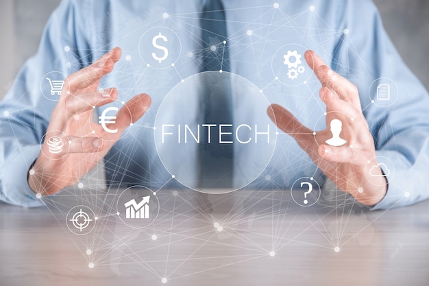 hold Fintech -financial technology concept.Business investment banking payment. Cryptocurrency 