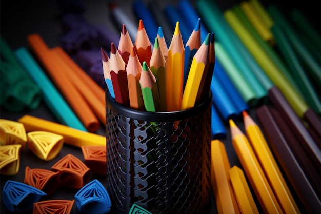 Holder filled with pencils encapsulating the essence of returning to school