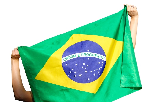 Holding the Brazilian flag in the wind