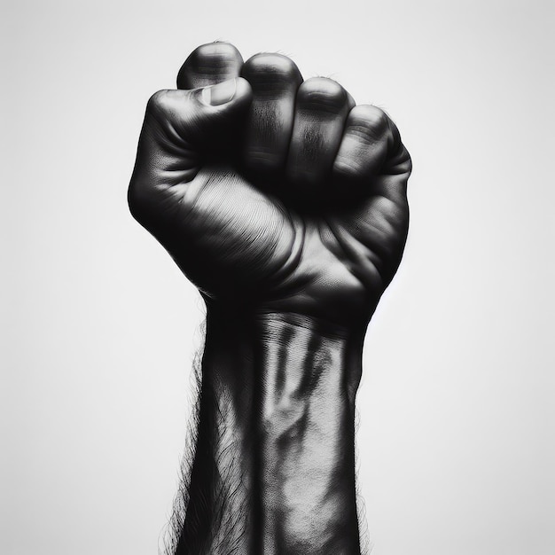 Holding fist up isolated on a white background