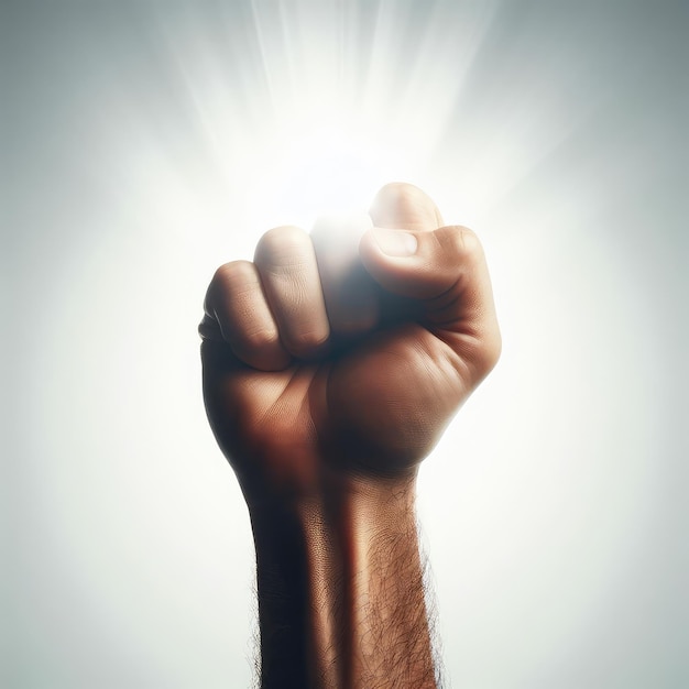 Holding fist up isolated on a white background