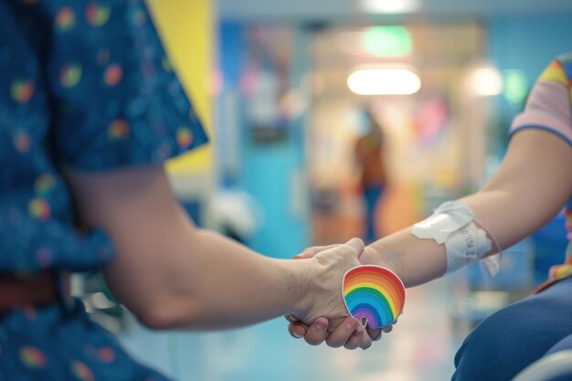 Photo holding hands nurses compassionate touch comforts patient