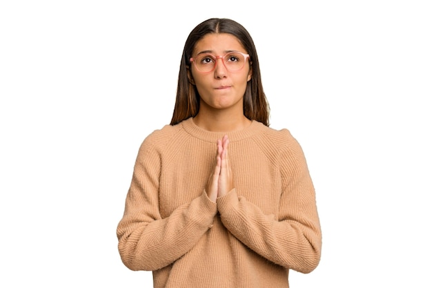 Holding hands in pray near mouth feels confident