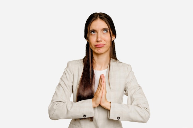 Holding hands in pray near mouth feels confident