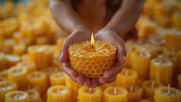 Holding a Lit Honeycomb Candle