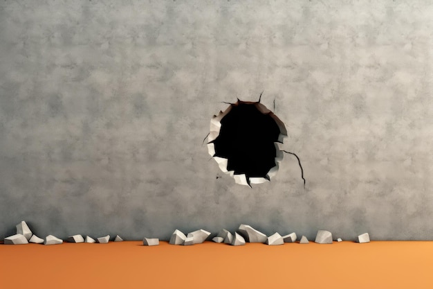 A hole in a wall that has been torn apart.