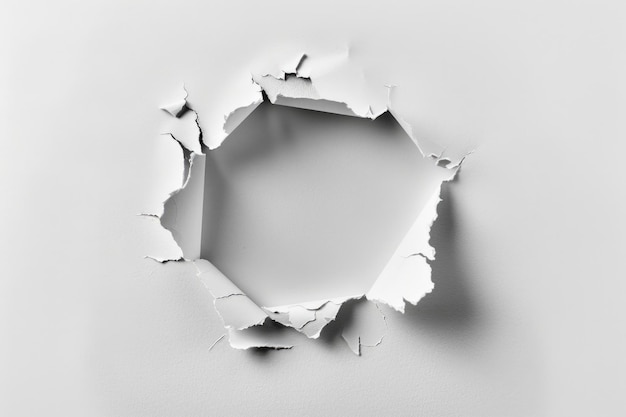 Photo a hole in a wall with a white background