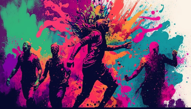 Holi background with people throwing colored powder