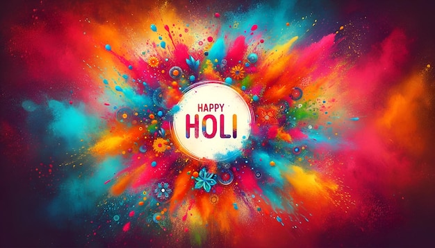 Photo holi banner illustration with colorful powder explosion