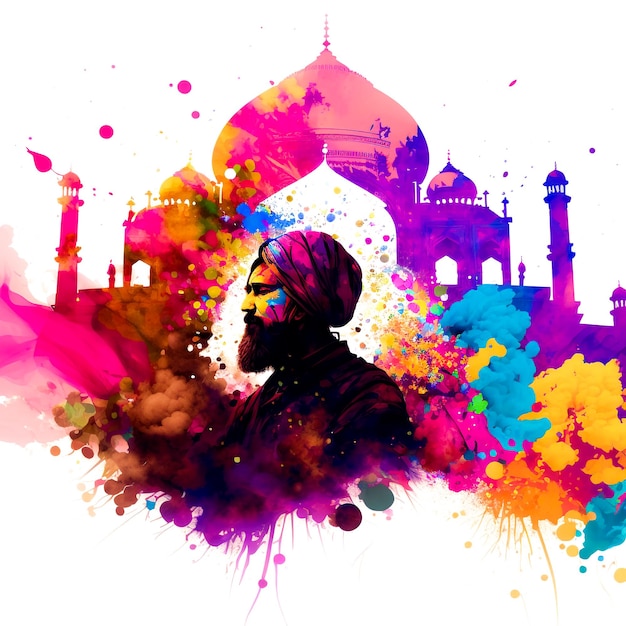 Holi celebration in nepal or india holi festival illustration india mosque and holi colors ai genera