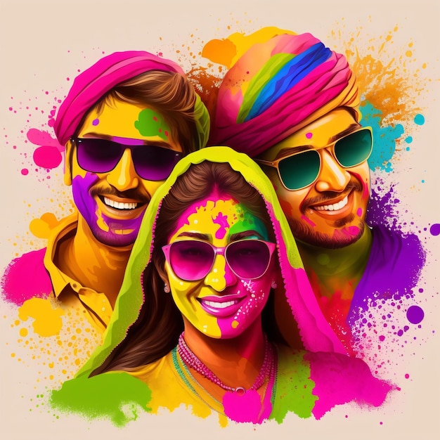 holi celebration poster artwork templates, colorful indian people celebrating holi