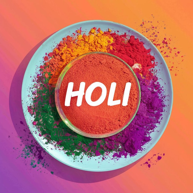 Holi color powder gulal beautiful colors in plate illustration 3d render