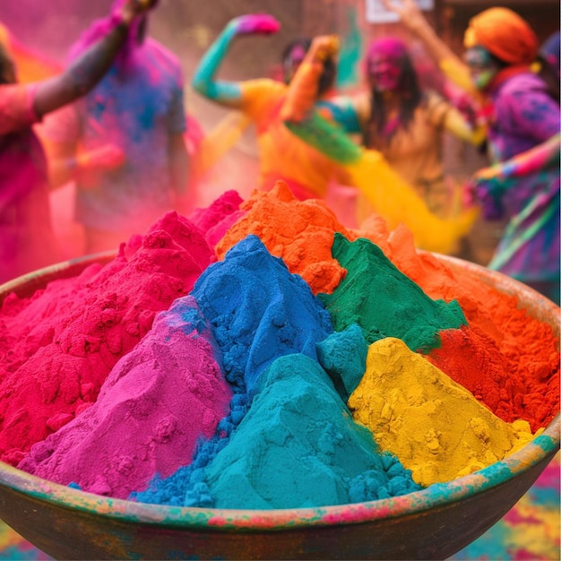 Holi color powder gulal beautiful colors in plate illustration 3d render