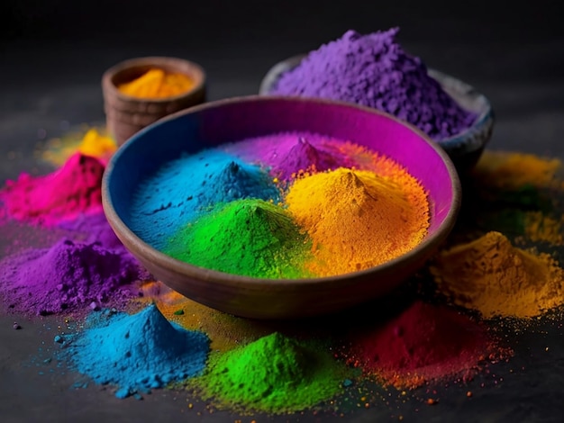 Holi color powder organic gulal colors in bowl