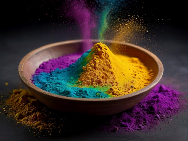 Holi color powder organic gulal colors in bowl