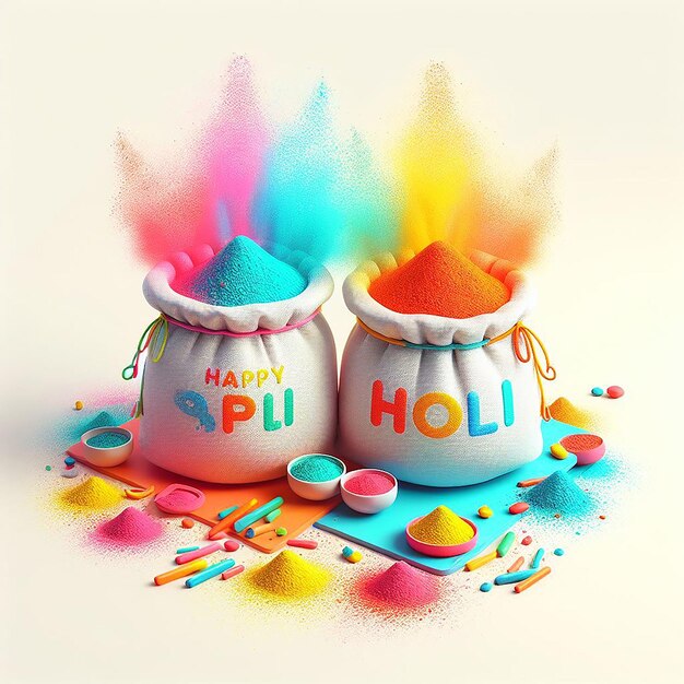 Photo holi colorful 3d background with happy holi text indian festival with powder color ai generated