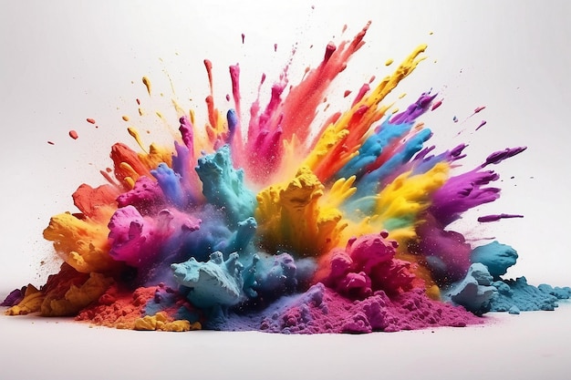 holi colorful background on white background with free spaces colorful mix powder explosion image