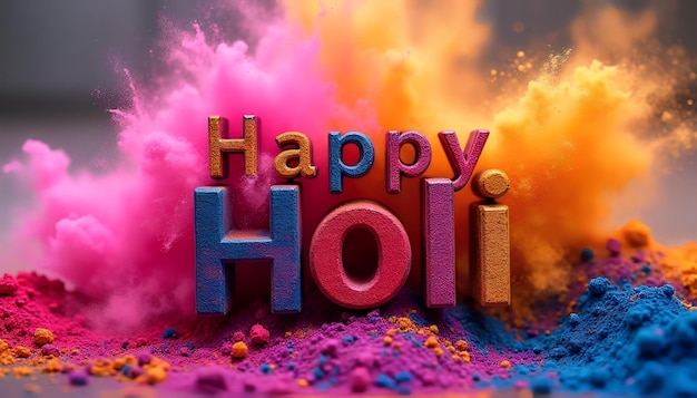 Photo holi concept happy holi celebration text message wishes greeting card and poster design