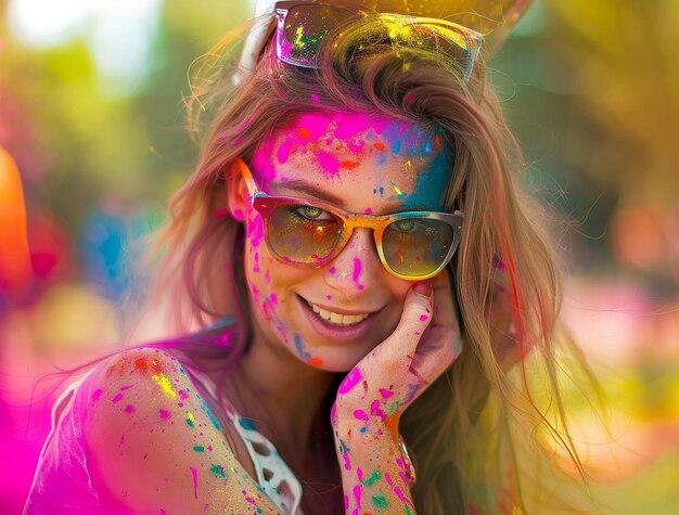 Holi elebration happy beautiful woman