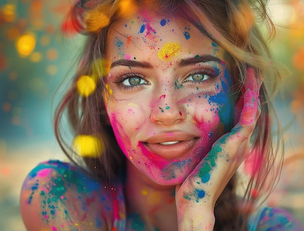 Holi elebration happy beautiful woman