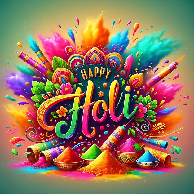 Holi festival background banner poster template creative for Indian festival of color celebration wi