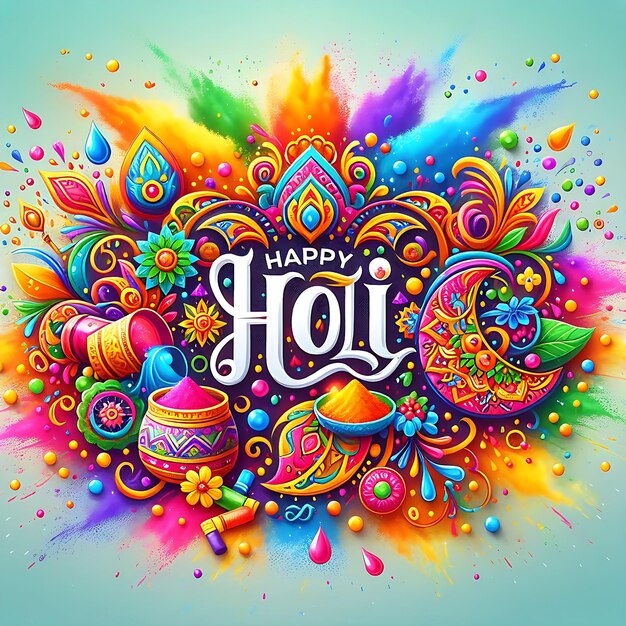 Holi festival background banner poster template creative for Indian festival of color celebration wi