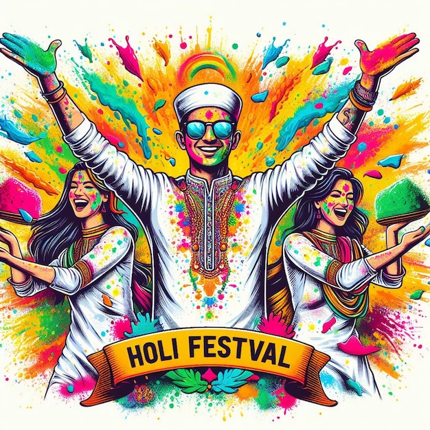 Holi Festival Celebration background Poeple celebrating Holi festival Holi Hai