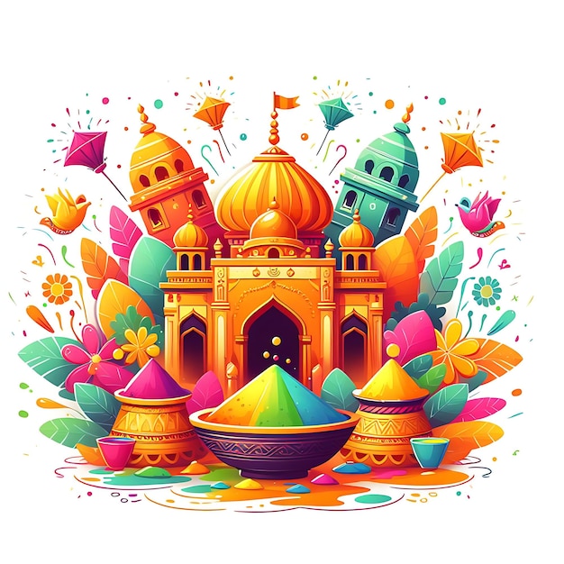 Holi festival celebration illustration style with white background