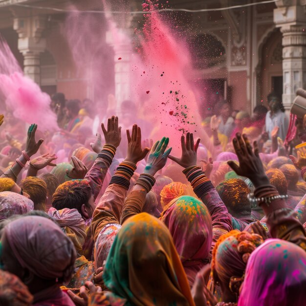 Photo holi or the festival of colors is held in india turning the backs of children of various nationalit