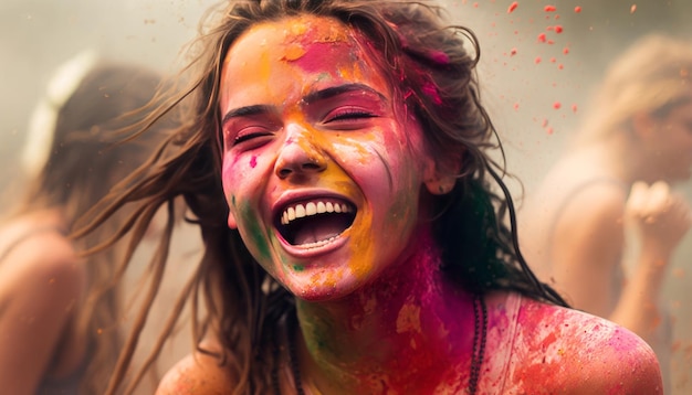 Holi Festival and girl Generative AI