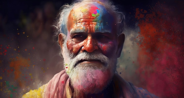 Holi images old man playing holi Generative AI