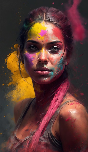 Holi indian festival girl with colors Generative AI