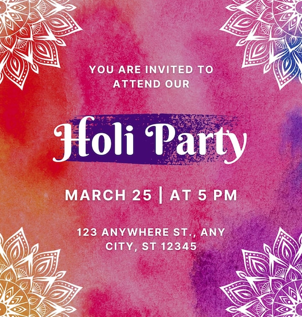 Holi party card template