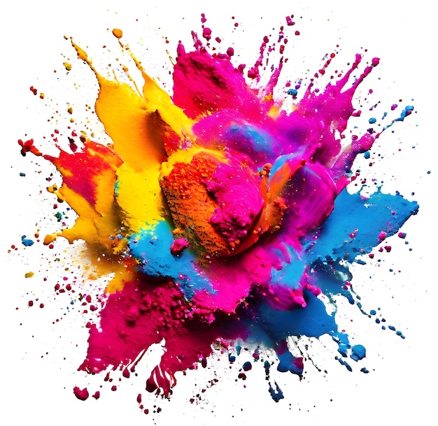 Holi powder color explosion on white background