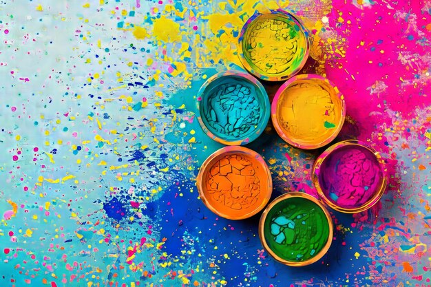 holi top view colorful holi colors bowls