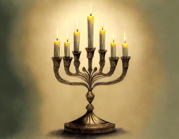 Holiday Candle Holder traditional Hebrew festival of lights candelabra greeting card design vintage style