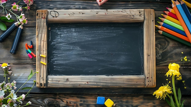 Photo holiday cheerful decoration around in blank chalkboard